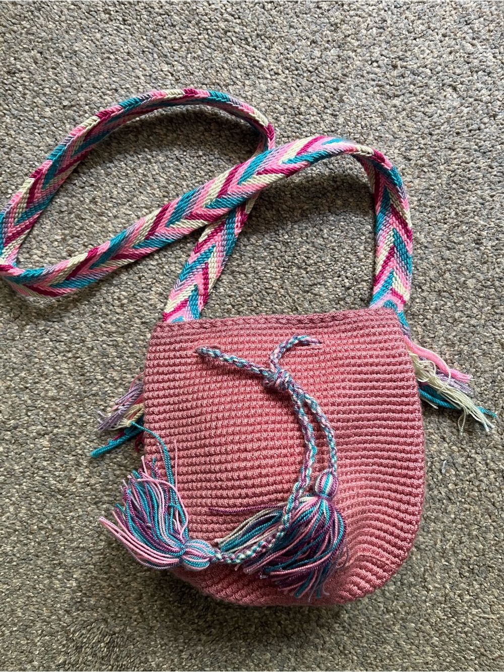 Pink Wayuu Crocheted Mini Bucket Bag